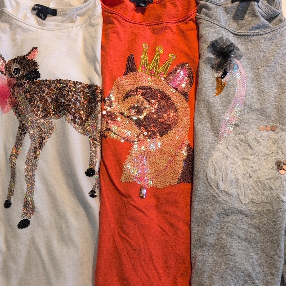 GAP Kids Sequin Graphic Long Sleeve Shirts- White, Orange, Gray